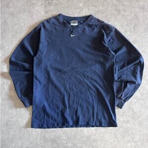 2000s Vintage Nike Center Swoosh Navy Long Sleeve Shirt Size S